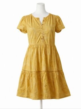 KNOX ROSE BOHO BABYDOLL RUFFLED DRESS MUSTARD GOLD YELLOW
